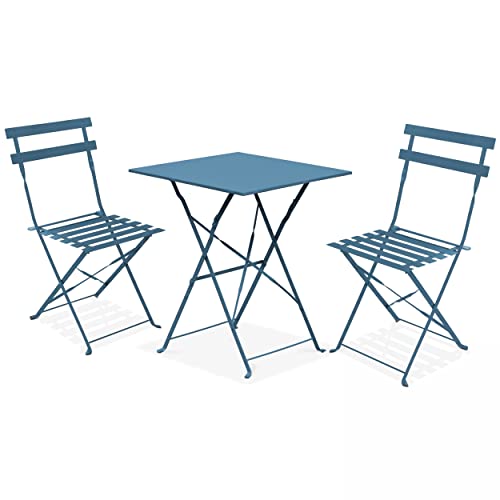 Oviala Gartentisch und 2 Stühle, Stahl, Pazifikblau von Oviala