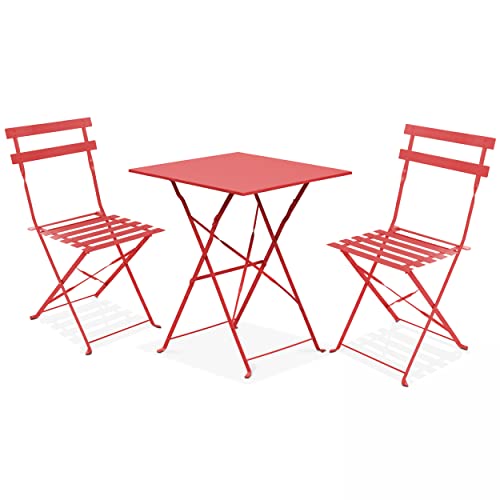 Oviala Gartentisch und 2 Stühle, Stahl, Rot von Oviala