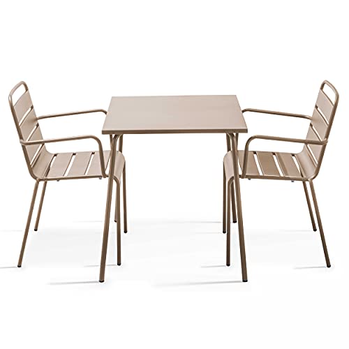 Oviala Palavas – Gartenmöbel-Set Bistrotisch und 2 Stühle, Stahl, Taupe von Oviala