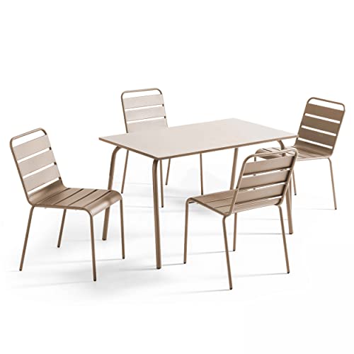 Oviala Palavas Gartentisch aus Metall mit 4 Stühlen, Taupe von Oviala