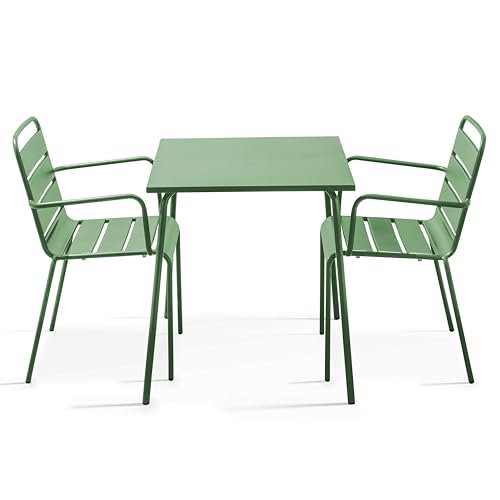Oviala Palavas Gartentisch und 2 Sessel, Stahl, Kaktusgrün von Oviala