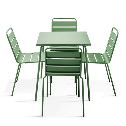 Oviala Palavas Gartentisch und 4 Stühle, Metall, Kaktusgrün von Oviala