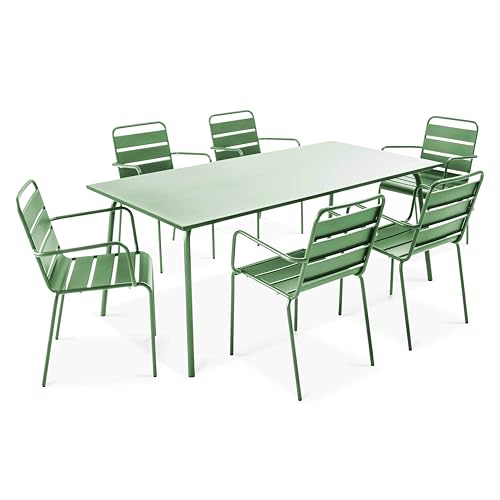 Oviala Palavas Gartentisch und 6 Stühle, rechteckig, 180 x 90 x 72 cm, Stahl, für 6 Personen von Oviala