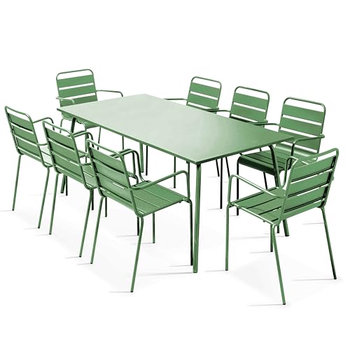 Oviala Palavas Gartentisch und 8 Sessel, Metall, Kaktusgrün von Oviala