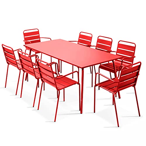 Oviala Palavas Gartentisch und 8 Stühle, Metall, Rot von Oviala