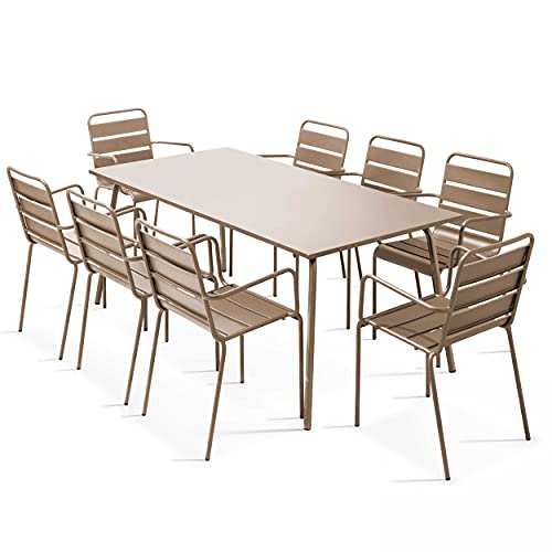 Oviala Palavas Gartentisch und 8 Sessel, Metall, Taupe von Oviala