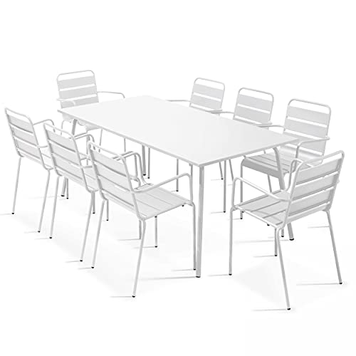 Oviala Palavas Gartentisch und 8 Sessel, Metall, Weiß von Oviala