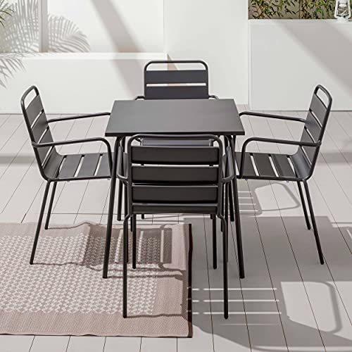 Oviala Palavas – Set Gartentisch quadratisch und 4 Sessel, Stahl, Grau von Oviala