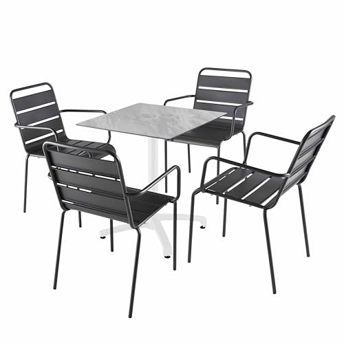 Oviala Set Tisch 70 cm Marmor und 4 Stühle, Metall, grau von Oviala