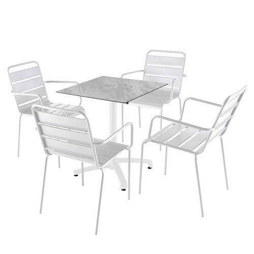 Oviala Set Tisch 70 cm Marmor und 4 Stühle Metall weiß von Oviala
