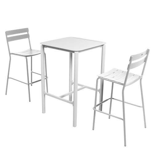 Oviala Terrassentisch mit 2 Stühlen aus Aluminium, Weiß von Oviala
