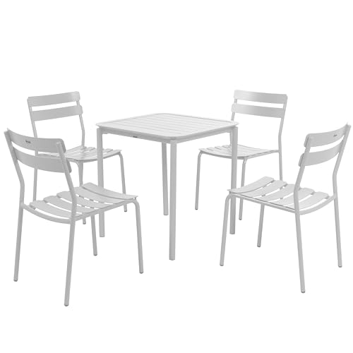 Oviala Terrassentisch quadratisch (70x70cm) und 4 Stühle weiß von Oviala