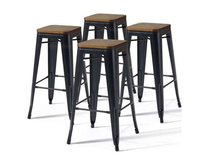 Set aus 4 Barhockern aus mattem Holz (43 x 43 x 76 cm) von Oviala
