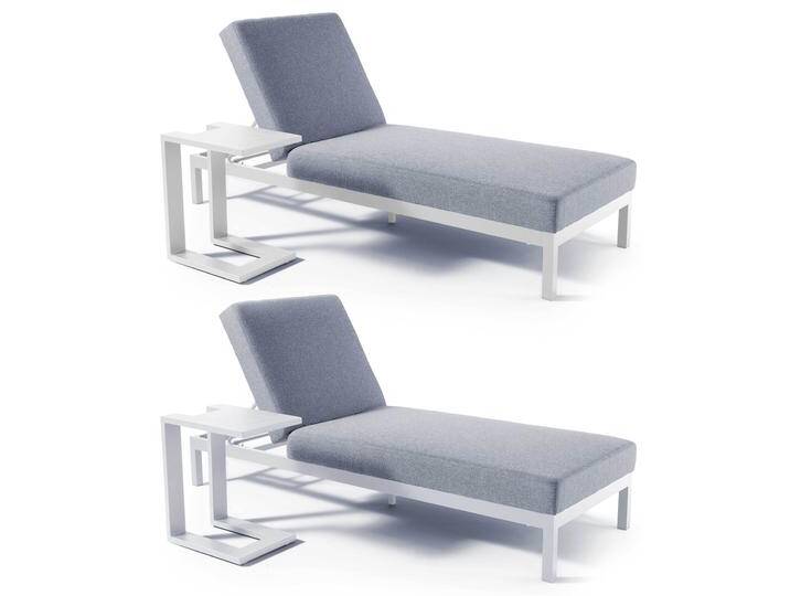Sonnenliegen aus Aluminium 5-fach verstellbar mit Kissen und Ablage - 2er-Set Sonnenliegen aus Aluminium 5-fach verstellbar mit Kissen und Ablage - 2er-Set von Oviala