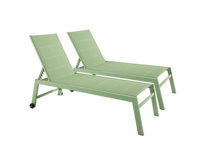 Sonnenliegen aus Aluminium und Textilene 5-fach verstellbar mit Rollen - 2er-Set von Oviala