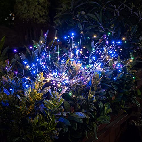 Ovker Solar Feuerwerk Licht, 2 Stück 120 LED Solarleuchte Gartenstecker, Wasserdicht Solarleuchten Solarlampe für Außen Garten Deko Pusteblume Licht für Rasen,Deck,Feld,Terrasse(Mehrfarbig) von Ovker