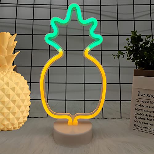 Ovker LED Ananas Neonlicht Schild Innen, Nachtlicht Kunst Dekorative Zeichen mit Halter Basis Tischleuchte USB oder batteriebetrieben für Zuhause Kinder Hochzeit Weihnachten Geburtstagsfeier von Ovker