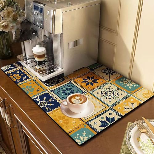 Ovker Abtropfmatte Geschirr, Kaffeemaschine Unterlage Schnelltrocknend Saugstarke Trockenmatte für Küchentheke, Geschirrablage, Gläser, Rutschfest & kein Wasser-Durchsickern 40 x 60cm-B von Ovker