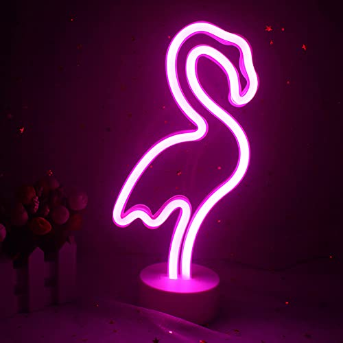 Ovker LED Flamingo Neonlicht Schild Innen, Nachtlicht Kunst Dekorative Zeichen mit Halter Basis Tischleuchte USB oder batteriebetrieben für Zuhause Kinder Hochzeit Weihnachten Geburtstagsfeier von Ovker