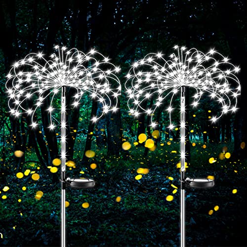 Ovker Solar Garten Lichter, Solar Feuerwerk Lichter, 120 LEDs 2 Beleuchtungsmodi 40 Kupfer Drähte String wasserdichte Lampen für Garten Terrasse Rasen Weg Party Weihnachtsdekoration (weiß) von Ovker