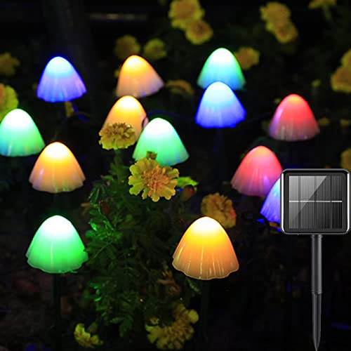 Ovker Solar Lichterkette Aussen, 12 LED Solar Gartendeko Pilzlampe Außen 8 Modi Wasserdichte Solar Gartenleuchten Dekoration Pilzlampe für Garten Balkon Terrassen Weihnachtsbaum(mehrfarbig) von Ovker