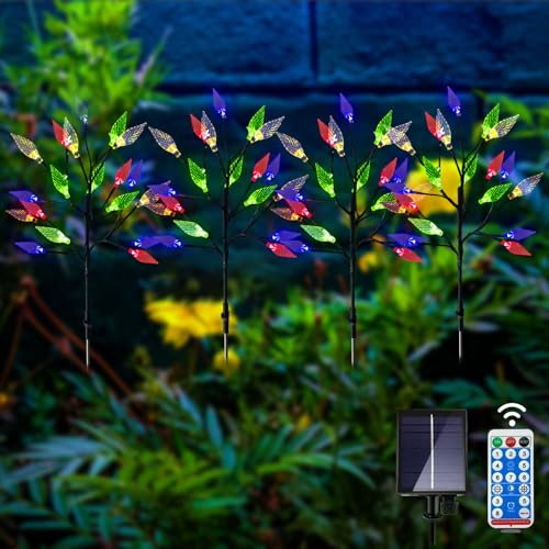 Ovker Solarlampe für Außen, 4 Stück 16LED Solar Gartenleuchten Gartendeko, 8 Modi Solarstecker Baum Zweig Lichter Wetterfest Solarleuchten Outdoor für Garten Balkon Weihnachten Deko (Mehrfarbig) von Ovker