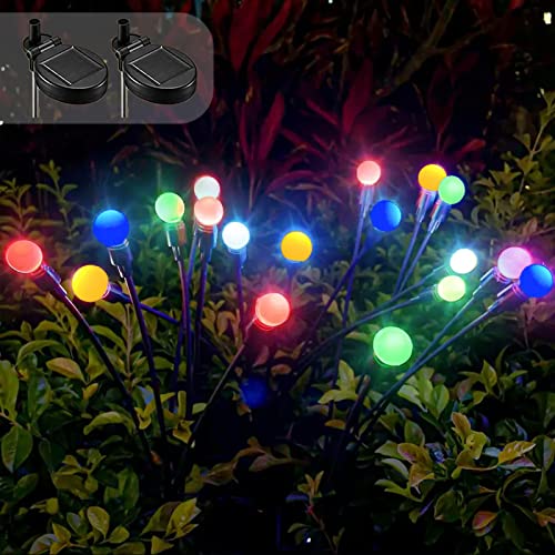 Ovker Solarlampen für Außen Garten, 2 Stück 6 LED Solar Garten Glühwürmchen Lichter Solarleuchten Wasserdicht für Garten Balkon Terrassen, Solar Firefly Lights Solar Gartendeko(Mehrfarbig) von Ovker