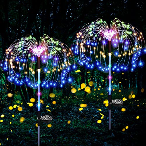 Solar Garten Lichter, Ovker Solar Feuerwerk Lichter, 120 LEDs 2 Beleuchtungsmodi 40 Kupfer Drähte String wasserdichte Lampen für Garten Terrasse Rasen Weg Party Weihnachtsdekoration (Mehrfarbig) von Ovker