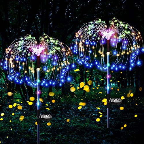 Ovker Solar Garten Lichter, Solar Feuerwerk Lichter, 120 LEDs 2 Beleuchtungsmodi 40 Kupfer Drähte String wasserdichte Lampen für Garten Terrasse Rasen Weg Party Weihnachtsdekoration (mehrfarbig) von Ovker