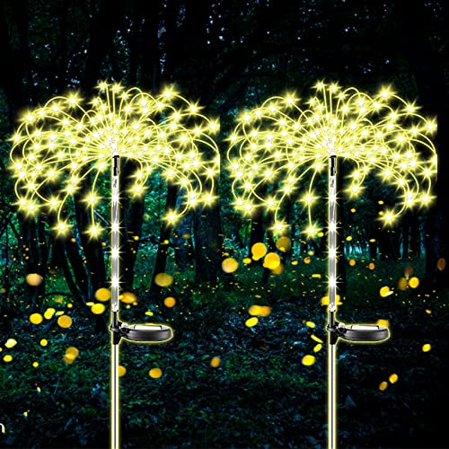 Solar Garten Lichter, Ovker Solar Feuerwerk Lichter, 120 LEDs 2 Beleuchtungsmodi 40 Kupfer Drähte String wasserdichte Lampen für Garten Terrasse Rasen Weg Party Weihnachtsdekoration (warm weiß) von Ovker