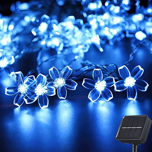 Ovker Solar Lichterketten Außen Garten, 7M 50 LED Lichterkette Blumen Solar Aussen 8 Modi IP65 Wasserdichte Dekor Solarbeleuchtung für Garten Balkon Terrasse Weihnachten Hochzeiten(Blau) von Ovker