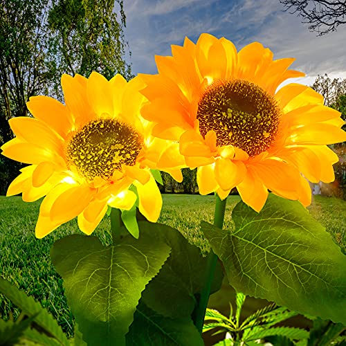 Ovker Solarleuchte Garten Sonnenblume Solarlichter, LED Solar Blume Beleuchtung Aussenleuchten, IP65 Wasserdicht Solar Sonnenblumen Lampe für Garten Terrasse Weihnachten Dekoration(2 Stück) von Ovker