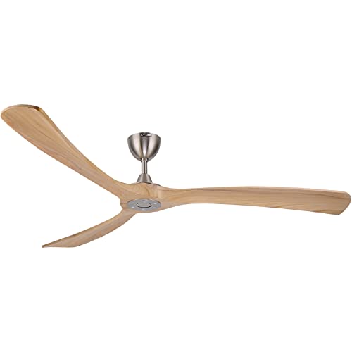 Ovlaim Smart Wooden Blades Deckenventilator ohne Licht, Leise DC Motor Deckenventilatoren mit Fernbedienung für Wohnzimmer, Balkon, Terrasse, 183CM natur & silber von Ovlaim