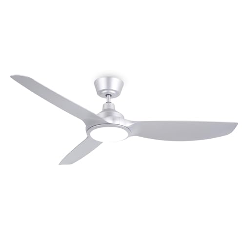Ovlaim 132cm Geräuschloser DC-Motor Intelligent Deckenventilator mit Licht und Fernbedienung, App, Sprachsteuerung, Modern Silber Hohe CFM Deckenventilatoren für Haus und Büro von Ovlaim