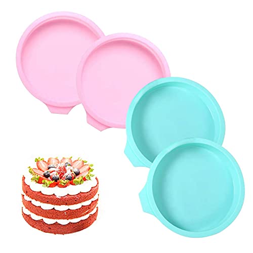 Ovtai 4 Stück Schichtkuchenform, 8 zoll Regenbogenkuchen Backform, Kuchenform Silikon Rund Backen Silikonformen Auslaufsicher Schichtkuchen-Backform Antihaftbeschichtet Backformen (Rosa&Grün) von Ovtai