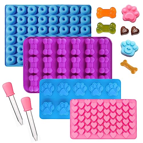 Ovtai 4 Stücke Backmatte Hund, Hundekekse Backform mit 2 Tropfer, Hunde Backmatte, Backmatte für Hundeleckerli Geeignet für Kuchen Süßigkeiten Kekse Heimwerken Basteln von Ovtai