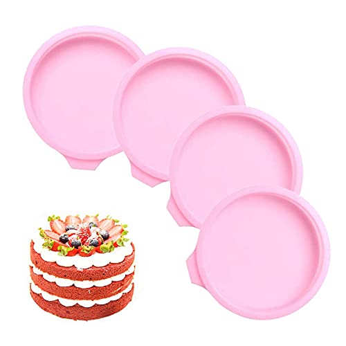 Backformen Set 4 Stück, Schichtkuchenform 15cm, Regenbogenkuchen Backform, Antihaftbeschichtet Kuchenform Silikon Auslaufsicher Schichtkuchen-Backform (Rosa) von Ovtai