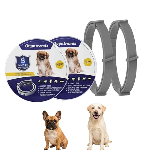 2er Set Hundehalsbänder, Wasserdicht und Verstellbar, 63cm lang, Mit Natürlichen Ätherischen Ölen, Bietet Komfort und Schutz, Geeignet für Hunde ab 7 Wochen von Ovyntremis