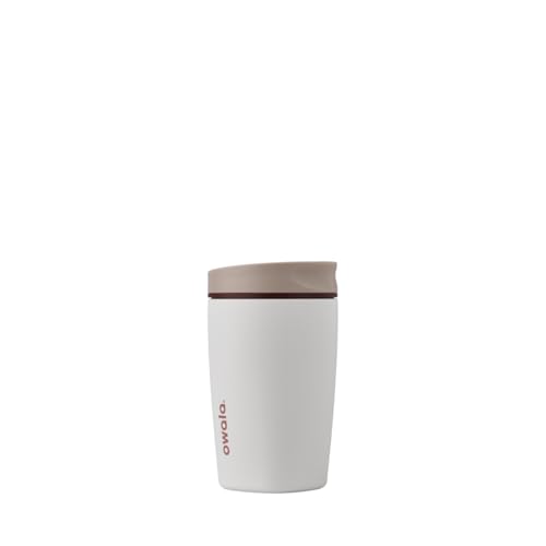 Owala SmoothSip Slider Isolierter Edelstahl-Kaffeebecher, Wiederverwendbarer Eiskaffeebecher, Heißer Kaffee Reisebecher, BPA-frei 355 ml, Beige-Weiß (Vanilla Bean) von Owala