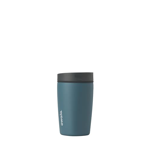Owala SmoothSip Slider Isolierter Edelstahl-Kaffeebecher, Wiederverwendbarer Eiskaffeebecher, Heißer Kaffee Reisebecher, BPA-frei 355 ml, Grau-Blau (High Dive) von Owala