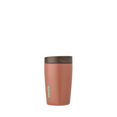 Owala SmoothSip Slider Isolierter Edelstahl-Kaffeebecher, Wiederverwendbarer Eiskaffeebecher, Heißer Kaffee Reisebecher, BPA-frei 355 ml, Grau-Braun (Cozy Cocoa) von Owala