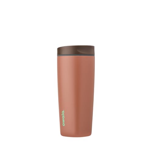 Owala SmoothSip Slider Isolierter Edelstahl-Kaffeebecher, Wiederverwendbarer Eiskaffeebecher, Heißer Kaffee Reisebecher, BPA-frei 590 ml, Grau-Braun (Cozy Cocoa) von Owala