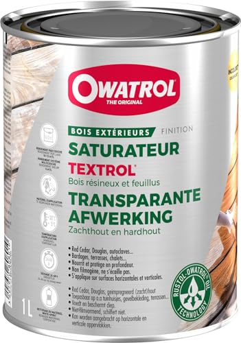 OWATROL – TEXTROL – 1 L – Eiche hell – Holzsättiger für den Außenbereich auf natürlicher Pflanzenölbasis für Holzhäuser, Zäune, Gartenhäuser, Holzfassaden, Holz im Außenbereich – Holzschutzöl für Terrassen und Möbel von OWATROL