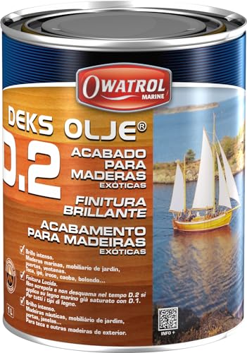 OWATROL – D2 – 1 L – Hochglanz-Klarlack-Öl für tropisches Holz Hartholz neu und alt im Außenbereich für Türen Holzverkleidungen Fenster Gartenmöbel Tore Boote – Klarlack-Öl für Holz im Marinebereich von OWATROL