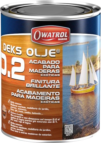 OWATROL – D2 – 2,5 L – Hochglanz-Klarlack-Öl für tropisches Holz Hartholz neu und alt im Außenbereich für Türen Holzverkleidungen Fenster Gartenmöbel Tore Boote – Klarlack-Öl für Holz im Marinebereich von OWATROL