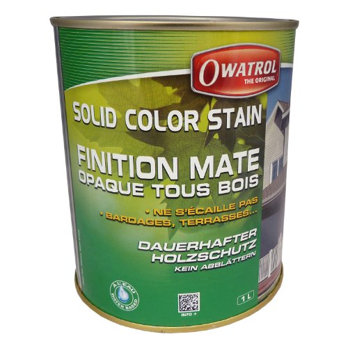 OWATROL Solid Color Stain, Wetterschutzfarbe, Acryl-Decklack, dauerhaft deckender Anstrich (Deckweiß, 1 Liter) von OWATROL