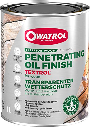 OWATROL – TEXTROL – 1 L – Eiche rustikal – Holzsättiger für den Außenbereich auf natürlicher Pflanzenölbasis – Holzschutzöl für Terrassen und Möbel von OWATROL