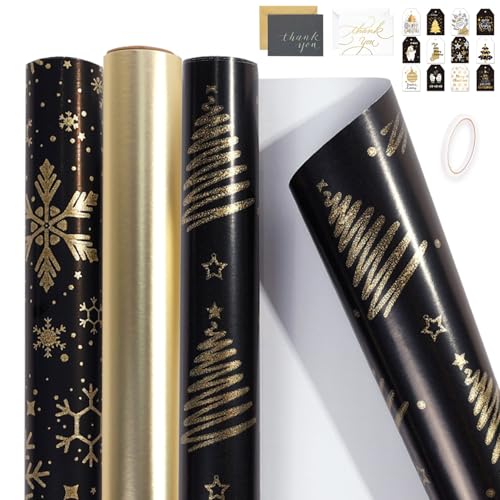 Owddddtnxc Weihnachtspapier 3 Rollen Reversible Weihnachtsverpackungspapier Rollen Metallic Folie Schneeflockenbaum Vintage für Owddddtnxc Weihnachtspapier 3 Rollen Reversible Weihnachtsverpackungspapier Rollen Metallic Folie Schneeflockenbaum Vintage für von Owddddtnxc