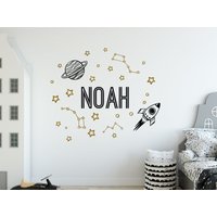 Baby Name Space Aufkleber, Personalisierter Mit Planet Rakete Kinderzimmer Wandtattoo von OwenWallArt