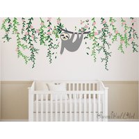 Reben Mit Faultier Wandtattoo, Baum Vinyl Aufkleber, Ranken Und Wandaufkleber, Baby Kinderzimmer Kinder Wandaufkleber von OwenWallArt